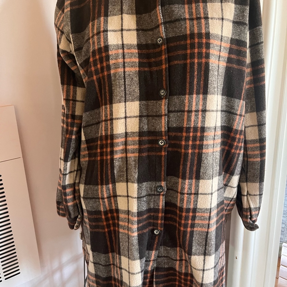 ADORA Plaid Button-Up Shacket in Brown and Orange